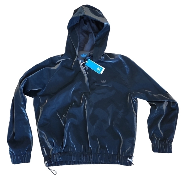 Adidas Originals Blue Version Mens High Shine Pullover Jacket Size Medium Black - Picture 1 of 7